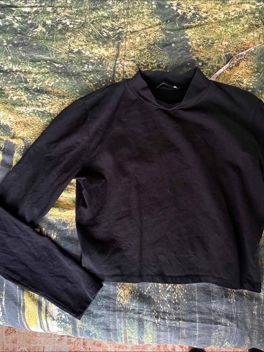 Zara Long Sleeve Cropped Top in Black Size Small